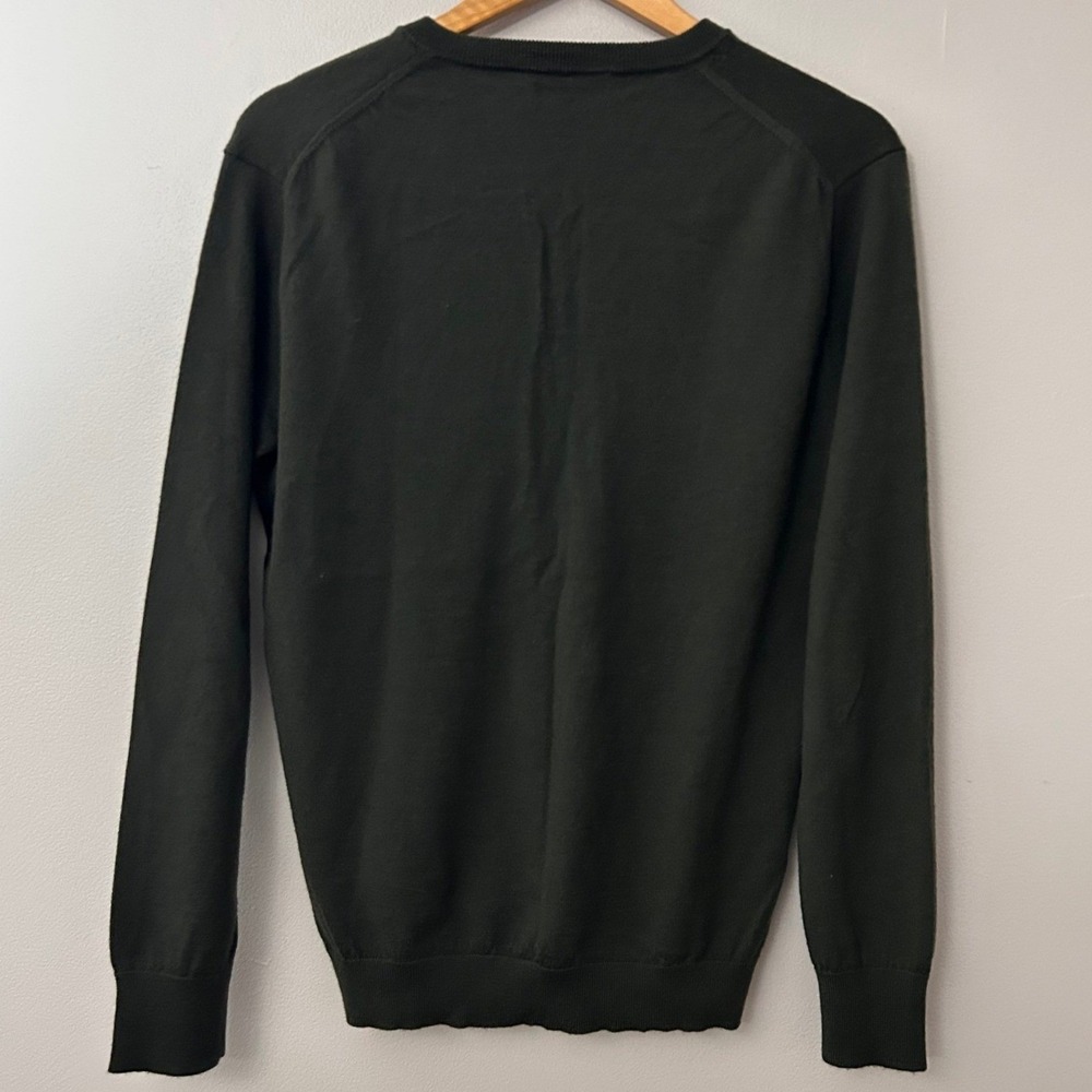 J.Crew Sweater Mens L Dark Green Slim Fit V-Neck Merino Wool Classic‎ Pullover - Picture 2 of 6